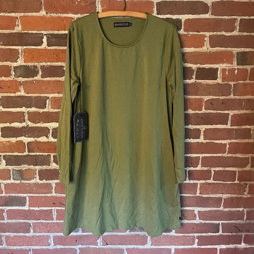 United by Blue Ridley Long Sleeve Swing Dress in Olive, NWT, size Medium